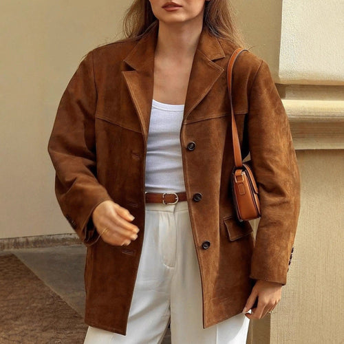 Classic blazer jacket for women in soft material with patch pockets Amarae