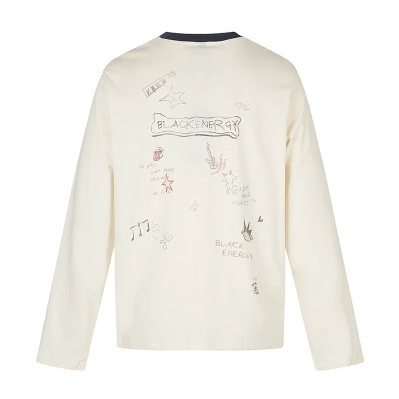 Women's long-sleeve shirt with comic guitar print, glitter detail, and contrast collar Amarae