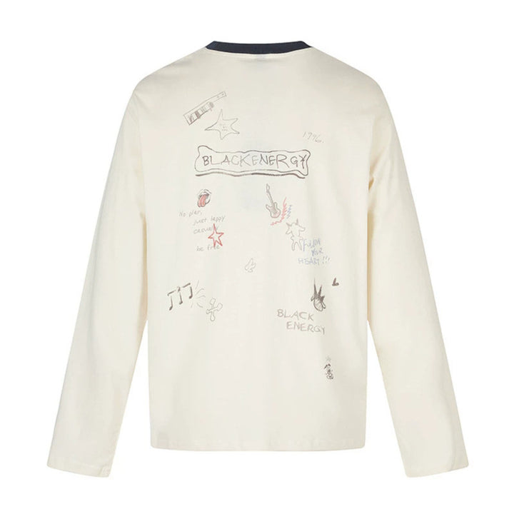 Women's long-sleeve shirt with comic guitar print, glitter detail, and contrast collar Amarae