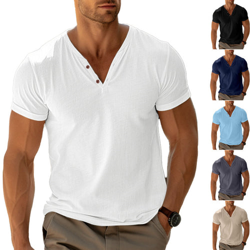 Casual Henley T-shirt for men with button placket and breathable fabric Amarae