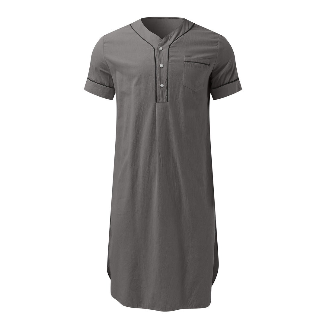 Short dress with short sleeves for women featuring a modern high collar and a practical button placket Lune London