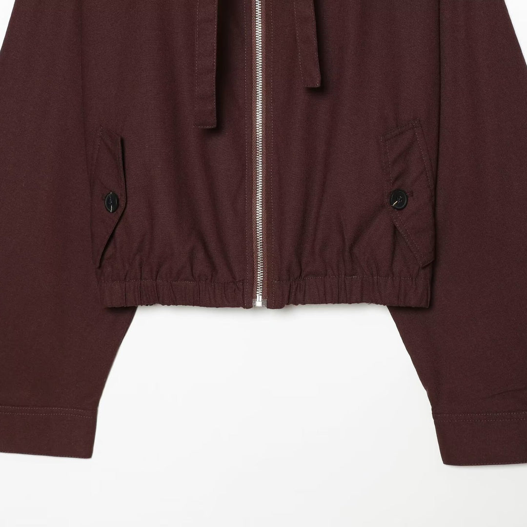 Women's short bomber-style jacket with high funnel collar, concealed zipper, and flap pockets Amarae