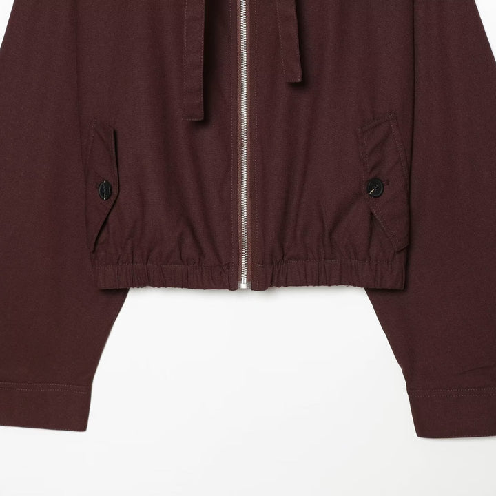 Women's short bomber-style jacket with high funnel collar, concealed zipper, and flap pockets Amarae
