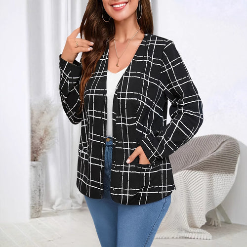 Casual blazer jacket for women with check pattern and pockets Amarae