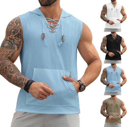 Men's sleeveless sports tank top with hood and laces Amarae