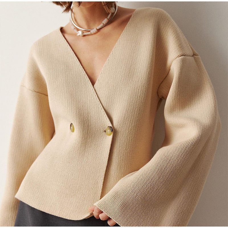 Women's cardigan wrap look with deep V-neck and bell sleeves Amarae