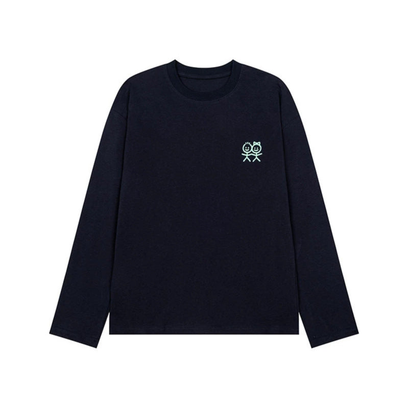 Unisex Long Sleeve Cotton Shirt with Minimalist Friendship Embroidery Amarae