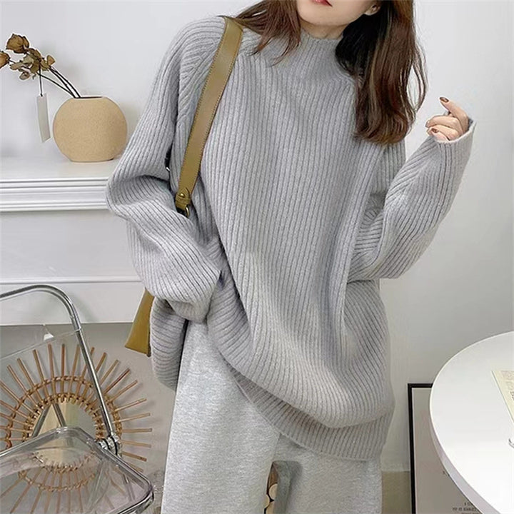 Sweater en maille épaisse pour femme avec col haut et design de côtes texturées Chic & Stil