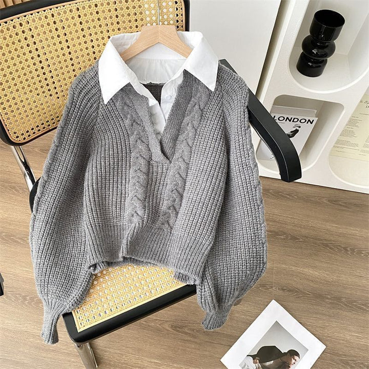 Sweater tricot élégant pour femmes avec décolleté en V profond et motif en câble Chic & Stil