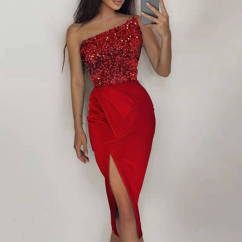 Amarae one-shoulder sequin evening dresses