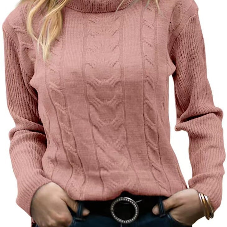 Lune London | Women's Sweater with Stand-Up Collar and Cable Pattern
