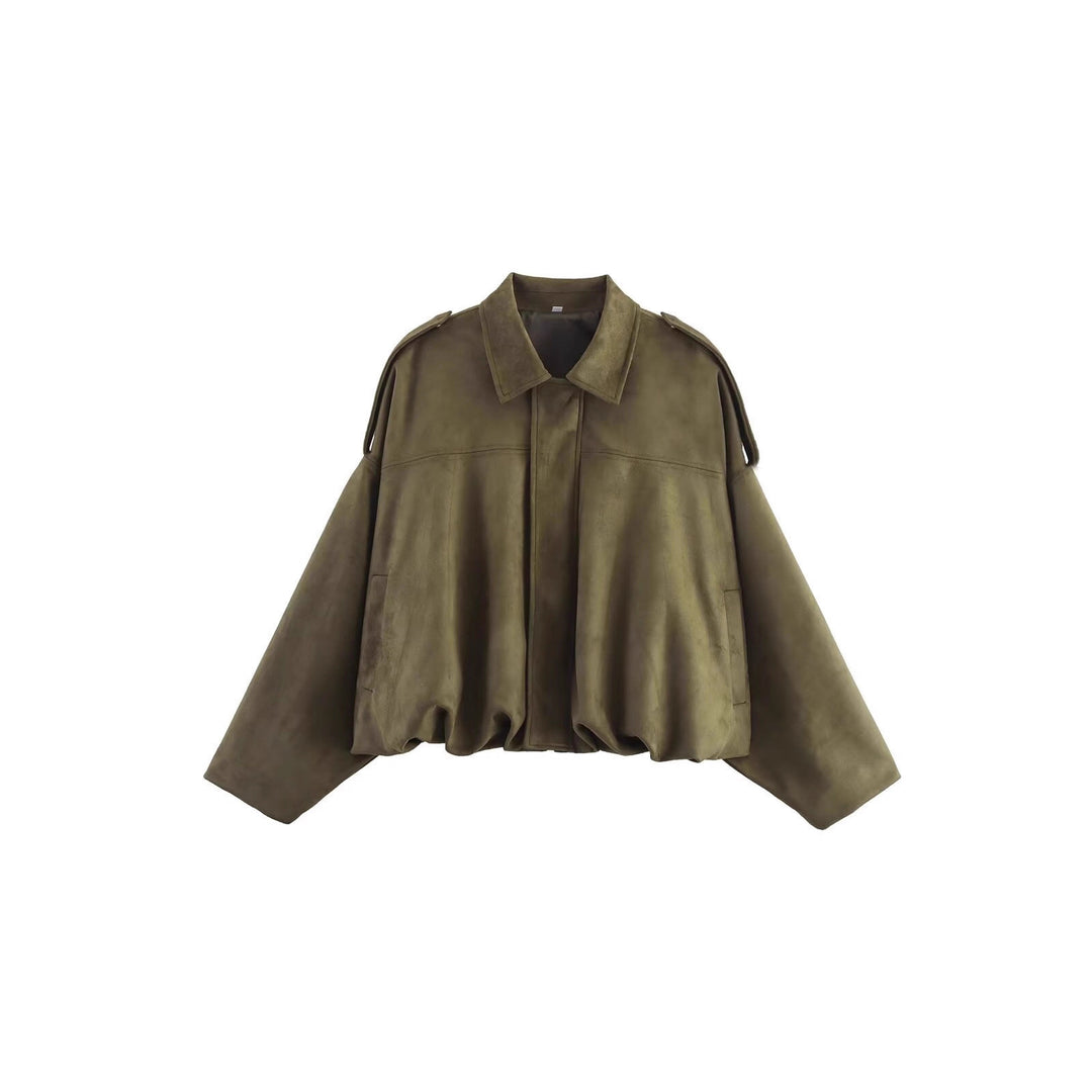 Women’s Oversized Cropped Jacket with Balloon Hem and Shoulder Cutouts Amarae