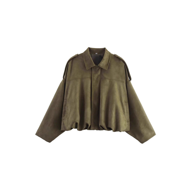 Women’s Oversized Cropped Jacket with Balloon Hem and Shoulder Cutouts Amarae