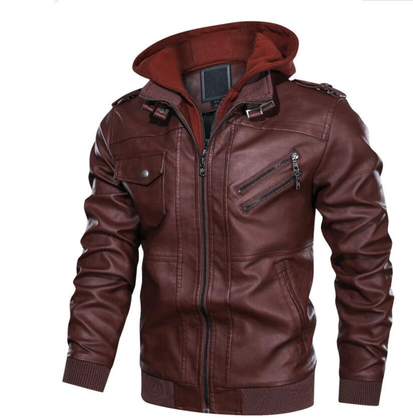 Casual synthetic leather jacket for men with removable hoodie Lune London