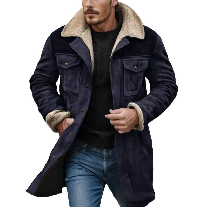 Men's suede long jacket with teddy lining and practical pockets Chic and style