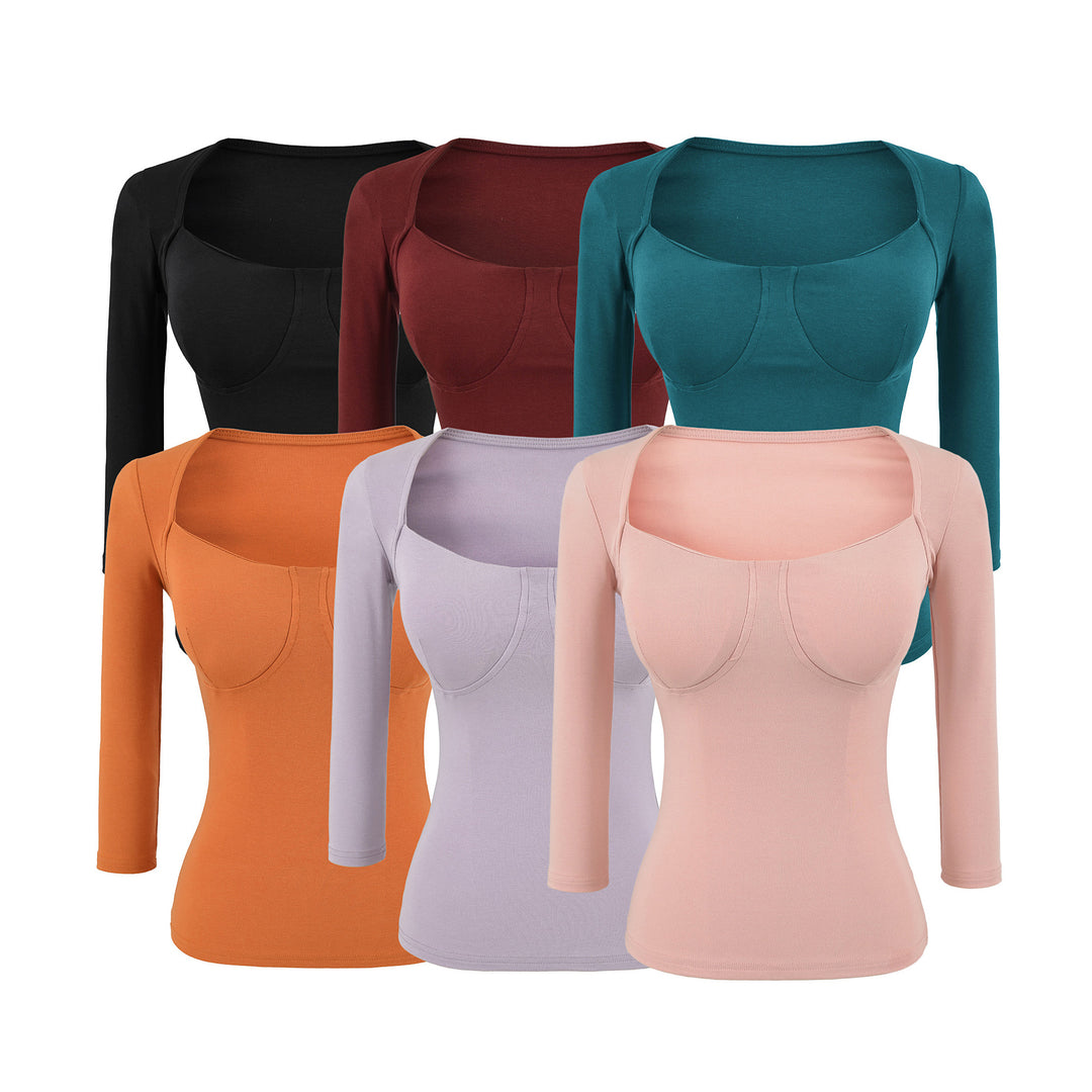 Women's Fitted Long Sleeve Top with Integrated Bustier Contour and Square Neckline Amarae