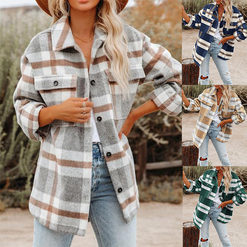 Chic and Stylish Women's Flannel Jacket with Plaid Pattern