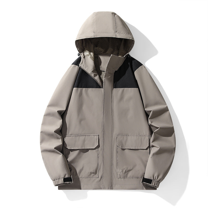 Men's Minimalist Hooded Field Jacket with Concealed Zipper and Large Flap Pockets Amarae