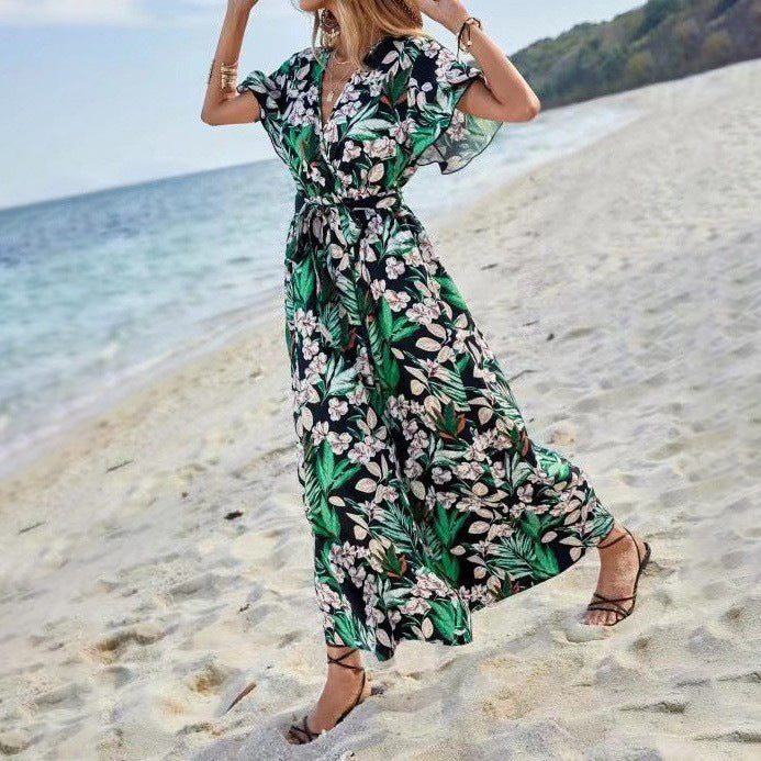 Chic Women's Floral Pattern Viscose Maxi Dress 1751507051