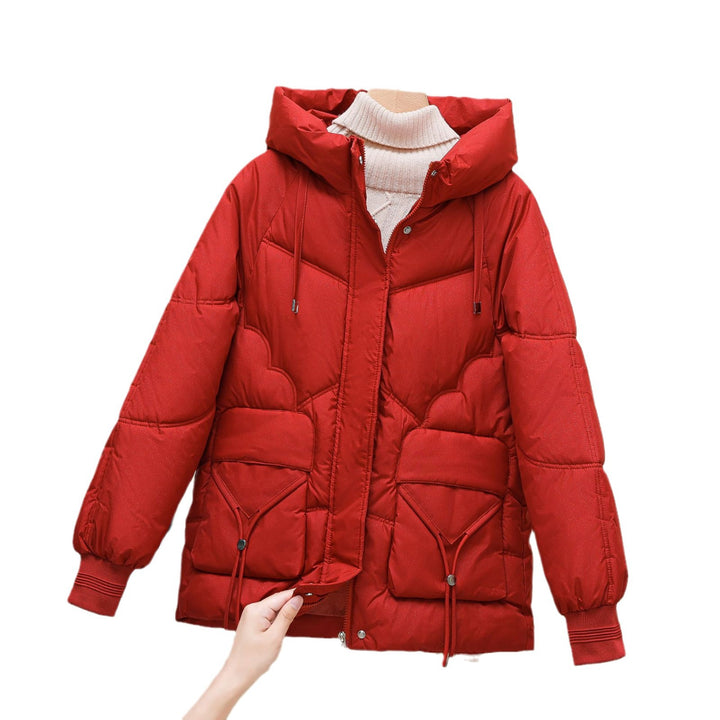 Ladies winter quilted down jacket with hood and heart-shaped details Lune London