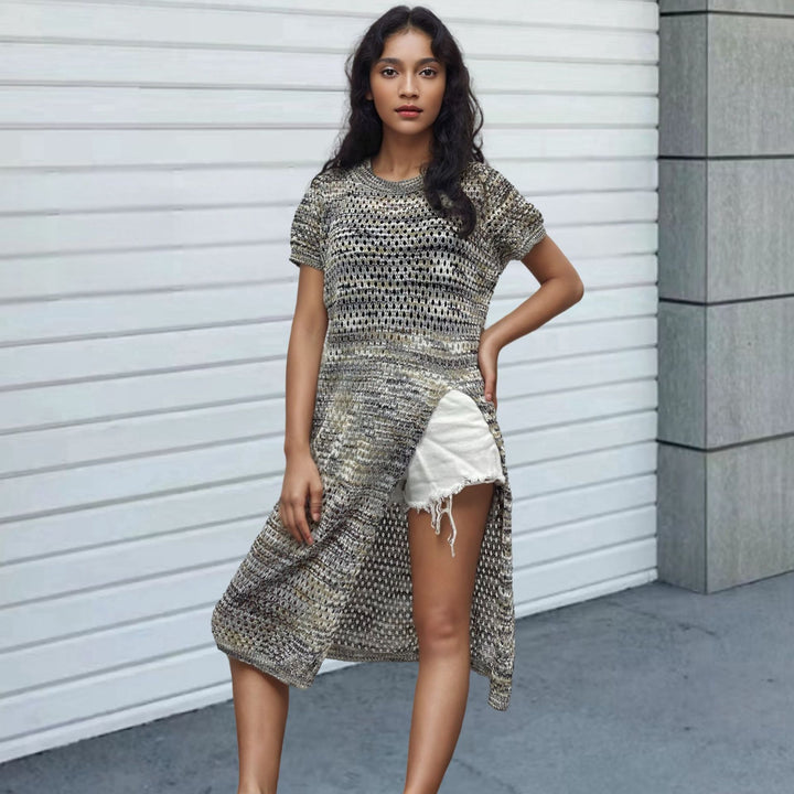 Airy knitted dress for women with asymmetrical hem Lune London