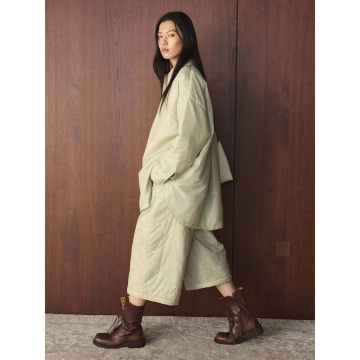 Women's loosely cut quilted oversized shirt jacket with kent collar and concealed button placket Amarae