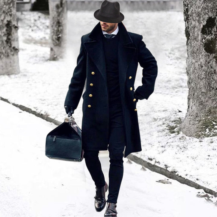 Elegant double-breasted coat for men with gold buttons and a large lapel Amarae