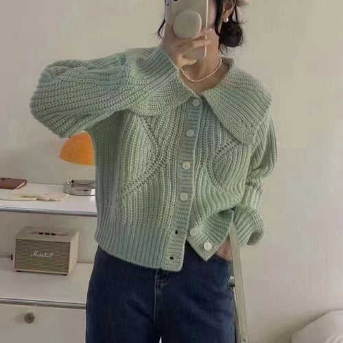 Knit jacket for women with a large collar and voluminous sleeves Amarae