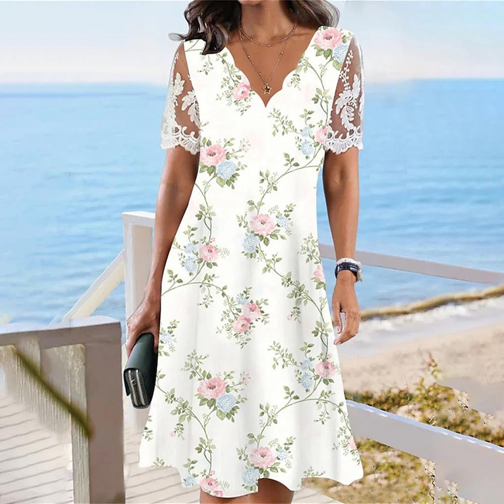 Lune London floral lace sleeve A-line dresses