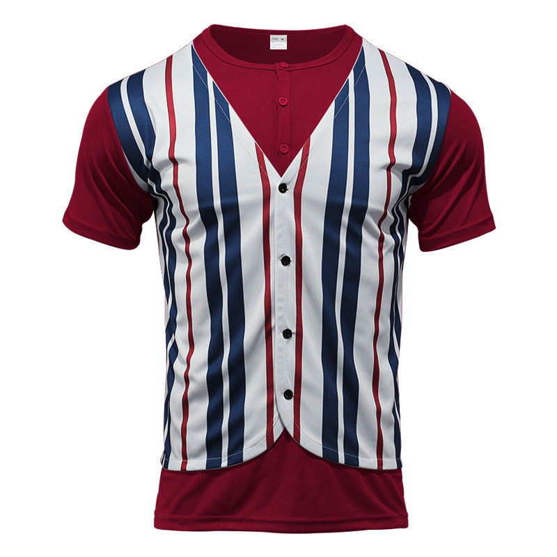 Short-sleeved shirt for men with a sporty striped look and button placket Lune London