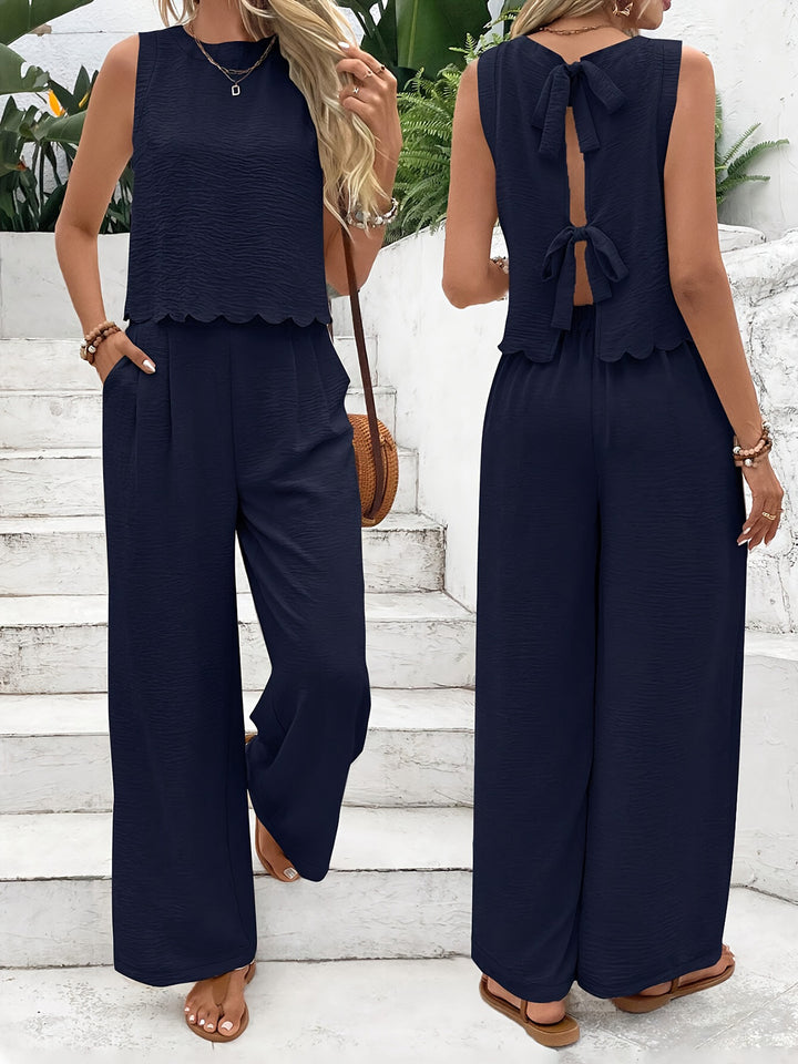 Women's jumpsuit with elegant back neckline and wide leg Lune London