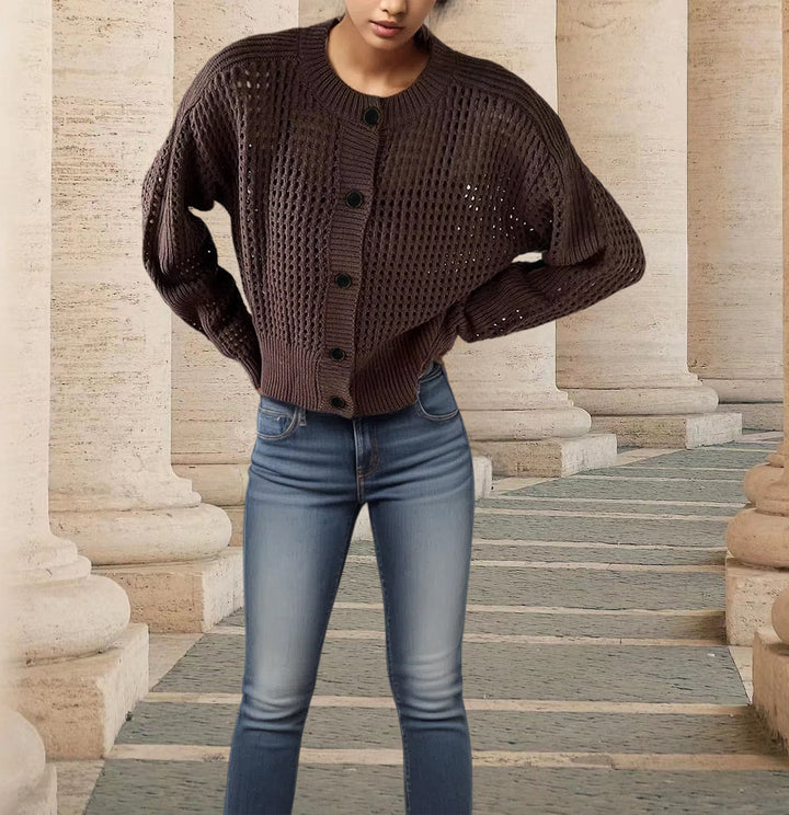 Knit jacket for women with an open weave design and large buttons Lune London