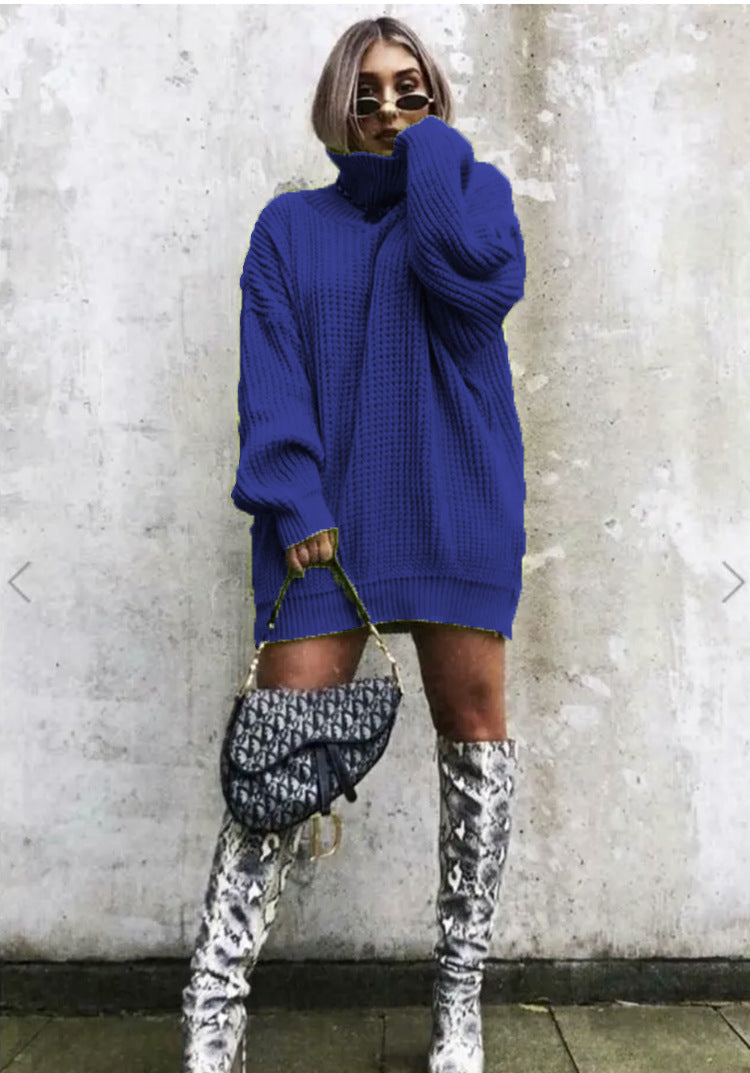 Oversized knit sweater for women with a structured look and high collar Lune London