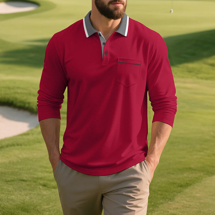 Men's long sleeve polo shirt in breathable fabric with modern collar Lune London