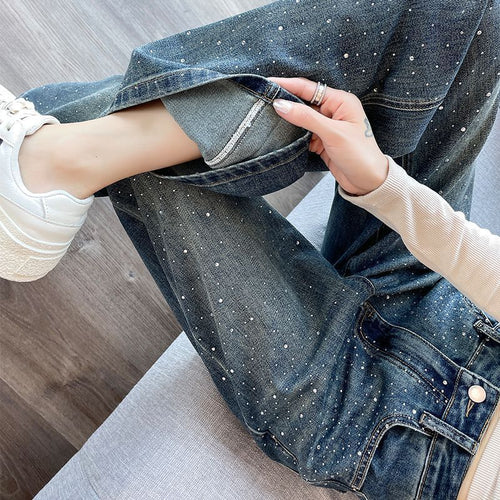 Jeans pour dames avec des détails en perles brillantes Chic & Stil