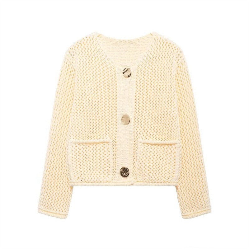Women's knit jacket with open mesh structure and comfortable pockets Lune London