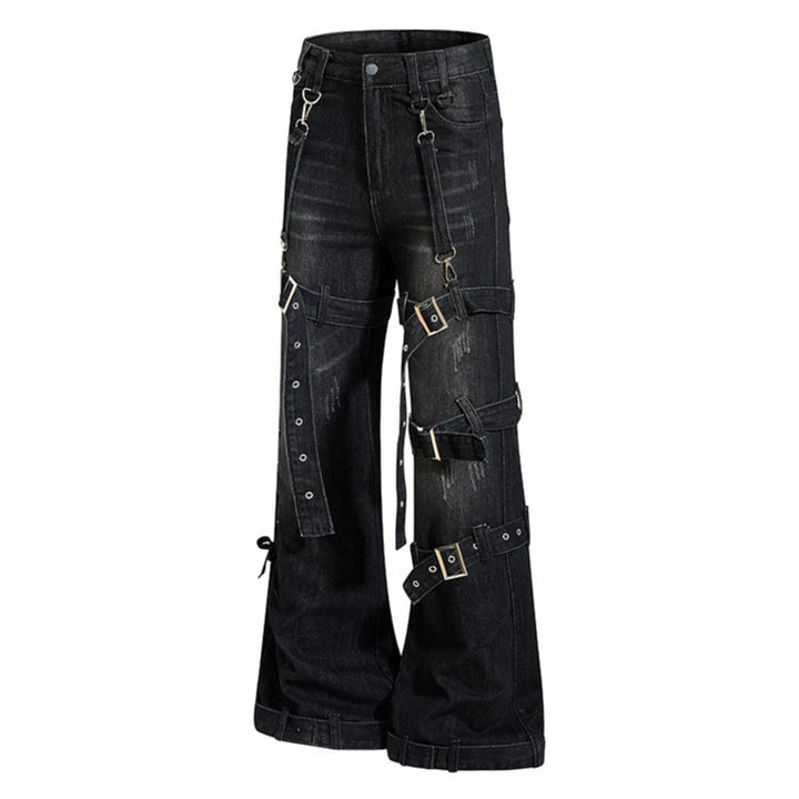 Women's Bondage-Flared-Jeans with decorative buckles, straps and used look Amarae