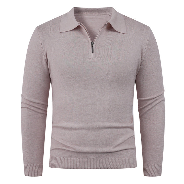 Knit sweater for men with semi-open collar and fine ribbed texture Lune London