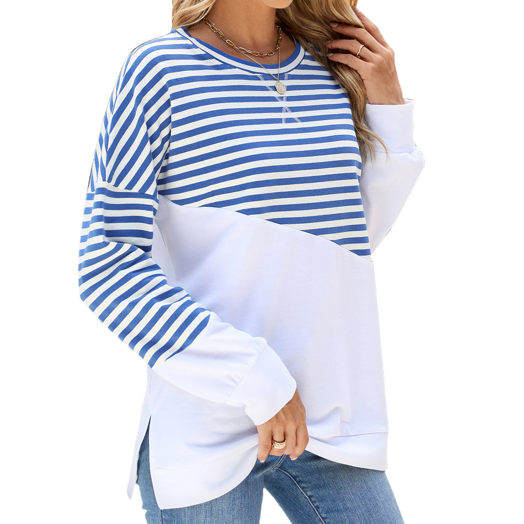 Casual women's sweatshirt with striped design and contrasting hem Amarae