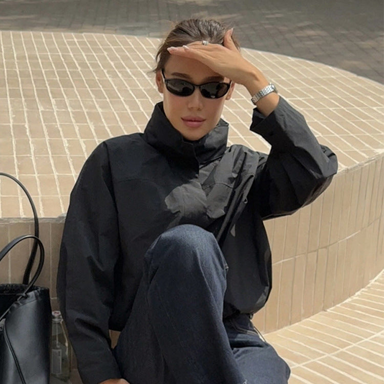 Women's Cropped Wind Jacket with high-closing stand-up collar and boxy silhouette Amarae
