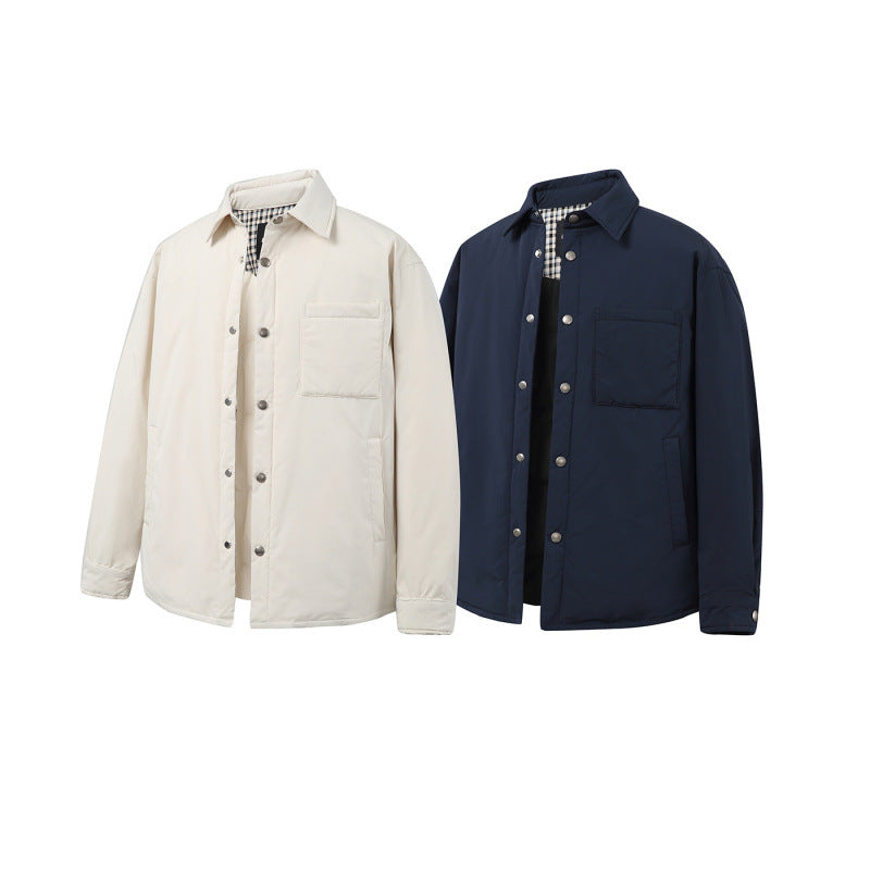 Unisex Boxy padded shirt jacket with snap buttons, chest pocket and thermal lining Amarae