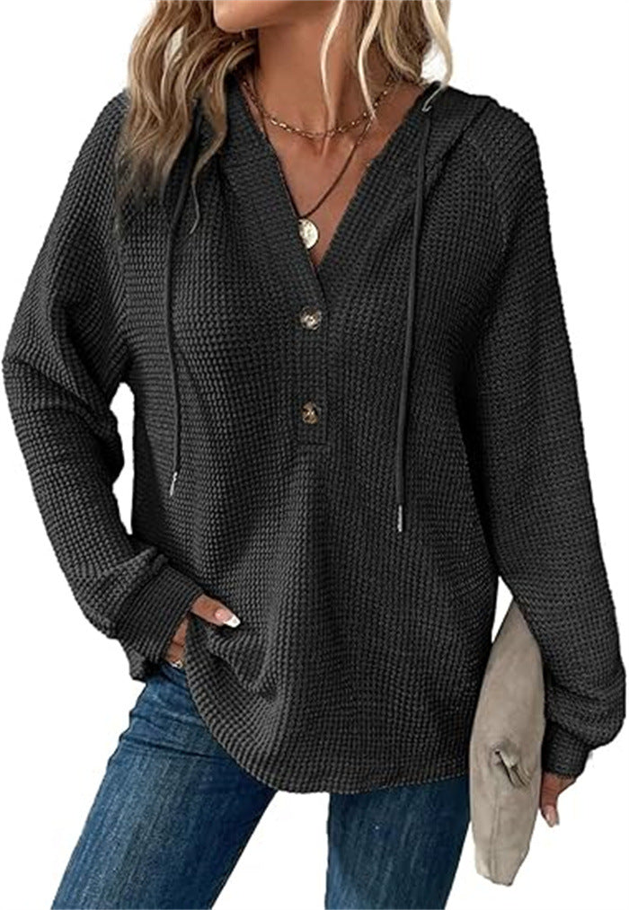 Ladies hooded sweatshirt in waffle texture Amarae