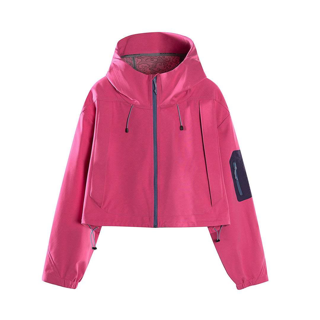 Women's Short Waterproof Hoodie Jacket with Adjustable Hem and Arm Pocket Amarae