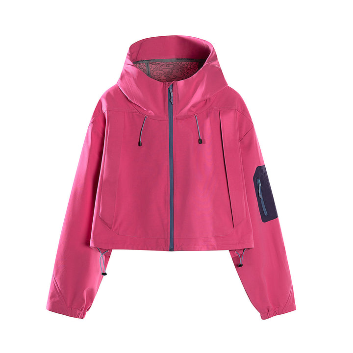Women's Short Waterproof Hoodie Jacket with Adjustable Hem and Arm Pocket Amarae