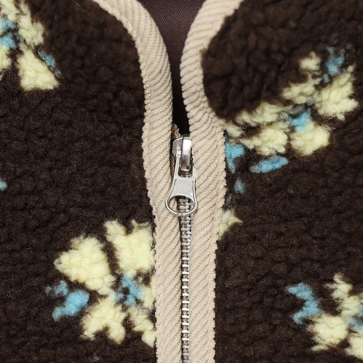 Women's teddy fleece jacket with floral allover pattern, stand-up collar and zipper Amarae
