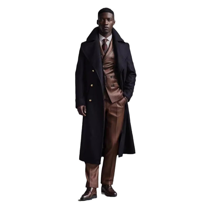 Elegant long coat for men with double-breasted buttons and wide lapels Amarae