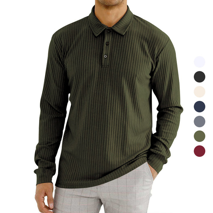 Long sleeve polo shirt for men with textured rib pattern and button detail Lune London