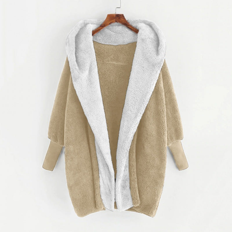 Women's Oversized Faux Fur Hooded Coat with Contrasting Teddy Lining and Ribbed Cuffs Amarae