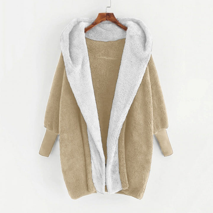 Women's Oversized Faux Fur Hooded Coat with Contrasting Teddy Lining and Ribbed Cuffs Amarae