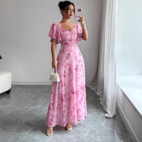 Women's maxi dress with flowing cut and romantic floral pattern Amarae